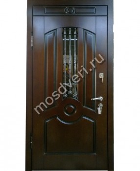 Металлическая входная дверь МДФ со шпоном с зеркалом и ковкой - купить от производителя Мосдвери Металлическая входная дверь МДФ со шпоном с зеркалом и ковкой
